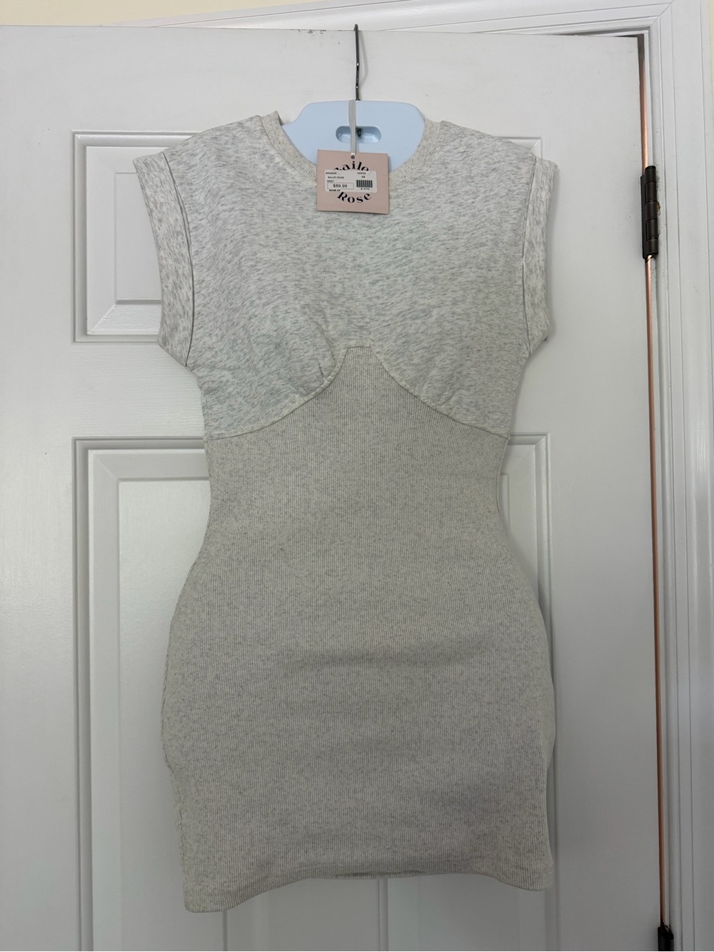 Bailey Rose Grey Bodycon Dress XS Ribbed Stretch Slimming NWT